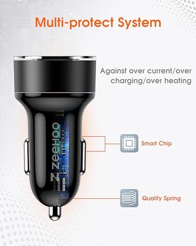 ZEEHOO 95 W High-Speed USB-C Car Charger – Dual Port Fast Charging Adapter for i Phone 15 Pro Max, Samsung Galaxy S23/S22 & More – Ultimate Device Compatibility and Safety Features for On-the-Go Power