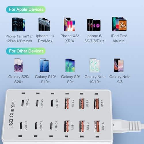 Multi-Device USB Charging Hub with 10 High-Speed Ports – Smart Plug Power Strip for i Phone 15/14/13, i Pads, Galaxy Watches & Android Phones – Ultimate Fast Charging Solution for Home & Office Efficiency