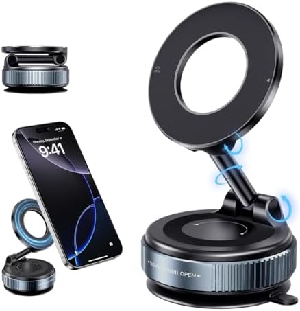 Revolutionary Electric Vacuum Suction Car Phone Holder – 360° Rotating Magnetic Mount for Ultimate Flexibility – Adjustable Stand for i Phone 12-16 Series – Unmatched Stability with Strong Suction for Safe Driving and Navigation – Hands-Free Convenience for Every Journey