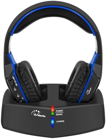 Unleash the Power of Sound with Wallar Ge Long-Range Wireless Over-Ear Headphones – Effortless Setup with RF Transmitter, 100 Ft Wireless Freedom, and 20-Hour Rechargeable Battery Life for Uninterrupted Entertainment – Luxurious Comfort in Sleek Black/Red Design, Compatible with All TV Brands for an Immersive Audio Experience