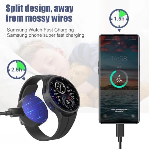 Galaxy Watch 25 W Fast Charger: Premium Split Design Charging Cable for Galaxy Watch 76/6 Classic/5 Pro/5/4/4 Classic, Galaxy S24/S23 Ultra/S22/Note/Z Flip 6 – 5 ft Durable Type-C Charging Solution for Ultimate Portability and Speed