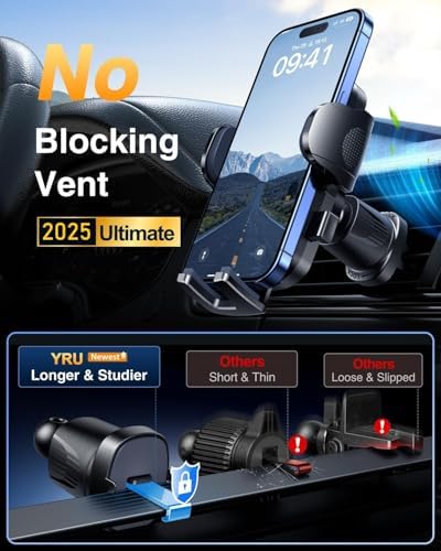 YRU 2025 Upgraded 360° Rotatable Car Phone Holder – Secure Suction Dashboard & Windshield Mount with Flexible Bendable Arm for i Phone 16 Pro Max & 15 – Enhance Driving Safety & Accessibility with Sturdy Design for Uninterrupted Use