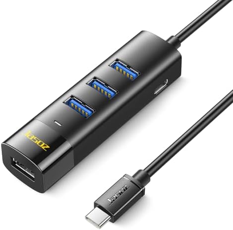 Unlock Seamless Connectivity with KAGO 4-Port USB 3.0 Hub – 5 Ft Cable, Ideal for Rapid Data Transfers & Enhanced Charging for Laptops and Desktops, USB Type-C Power Port for Versatile Use with Windows & Linux Devices, Perfect Portable Solution for Busy Professionals and Tech Enthusiasts