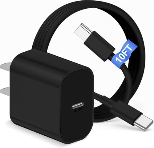 Elevate Your Charging Game with 20 W USB-C Fast Charger & 10 ft Type C to C Cable – Perfect for i Phone 16/15 Series, Air Pods, i Pad Air/Mini – Compact & High-Speed Wall Adapter for Ultimate Device Compatibility and On-the-Go Convenience
