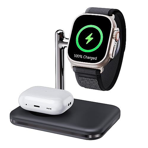 Dual Charging Dock for Apple Watch & Air Pods – Portable 2-in-1 Charger Stand with Fast Charging Capability, Compatible with All Apple Watch Series Ultra/10/9/8/7/6/SE/5/4/3 and Air Pods Pro/4/3/2/1 – Sleek Foldable Design for Travel and Space-Saving Solutions