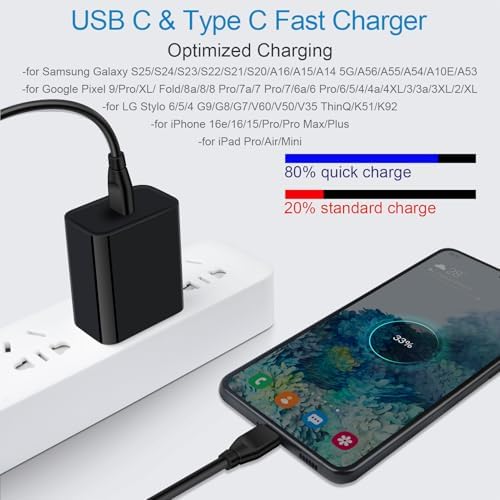 20 W USB C Fast Charger with 6 ft USB C to C Cable – Rapid Charging Solution for Samsung Galaxy S25 Ultra, S24 FE, Pixel 9, and More – Compact, Durable, and Travel-Friendly Charger to Power Your Android Devices Efficiently