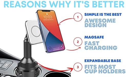 Aporia Mag Safe Car Cup Holder Charger – 15 W Fast Wireless Charging Mount with Adjustable Arm & 360° Rotation for i Phone 12+ | Ultimate Driving Accessory for Effortless Connectivity and Enhanced Convenience on the Road