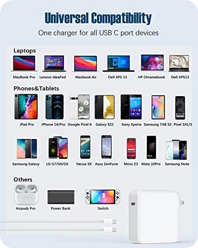 120 W USB-C Fast Charger for Mac Book Pro & Air | Ultra-Fast Charging for 13-16 Inch Laptops, i Pad Pro & All USB-C Devices | 6.6 ft Durable Cable | Smart Chip Over-Current Protection | Portable, Foldable Design for Travel | Optimal Battery Health Maintenance