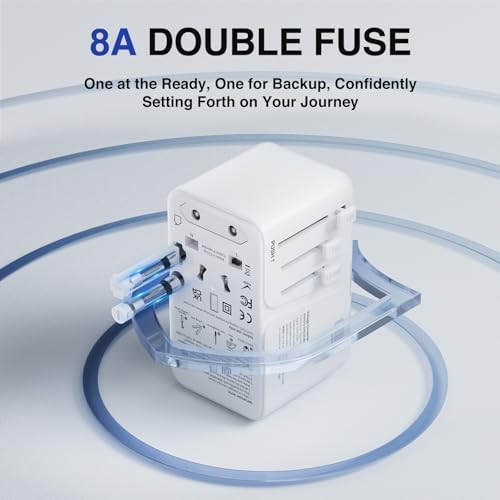 Compact 220 V to 110 V Power Converter with 4-Port USB Charging Hub – Essential Multi-Region Travel Adapter for Seamless Global Connectivity – Lightweight and Stylish White Design for US, UK, EU, and AU Travelers – Enhanced Safety Features for Device Protection