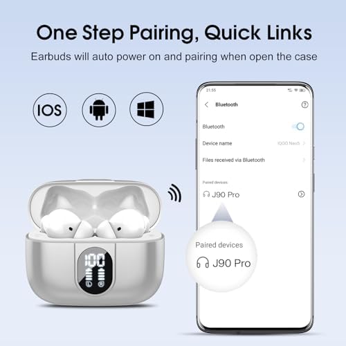 Premium Wireless Earbuds with Bluetooth 5.3 – Hi-Fi Stereo Sound, 40-Hour Playtime, IP7 Waterproof Sports Earphones with LED Battery Display – Perfect for Android & i OS Users – Ultimate Comfort & Durability for Active Lifestyles