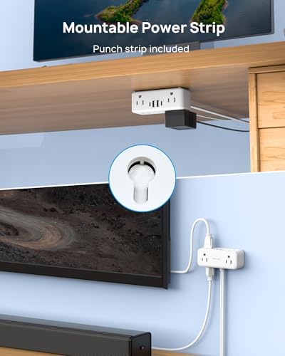 Elevate Your Charging Experience with the TROND 20 W USB C Surge Protector Power Strip – 5 ft Flat Plug Extension Cord Featuring 6 Outlets, 4 Rapid USB Ports, 900 Joules Protection, 3-Sided Design, Mountable for Optimal Space Utilization – Ideal for Home, Office, and Travel Efficiency