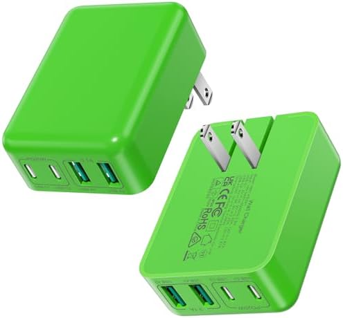 Ultra-Fast Charging 2-Pack: Foldable 40 W USB-C Wall Adapter with 4 Ports – Sleek Christmas Red Multi-Port Charger for i Phone 16, Samsung, Pixel & Tablets – Compact Power Solution for Home and Travel