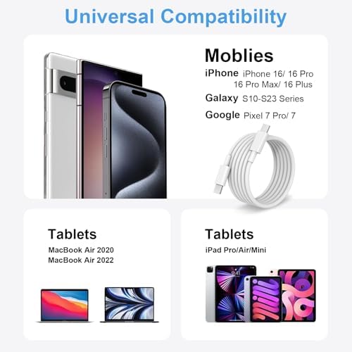 10 FT USB C to USB C Charging Cable – Fast Charge Type C Cord, 3 Pack for i Phone 16/15 Pro/Plus/Pro Max, Mac Book Air & Galaxy S25/S24 – Stylish Pink Design for Enhanced Versatility and Durability