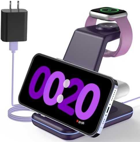 Magnetic Wireless Charging Station for i Phone 15/14/13/12 Pro Max & Apple Devices – Joy Geek 3-in-1 Fast Charger Pad for i Phone, Apple Watch Ultra 9-2, and Air Pods – Compact Design with Enhanced Compatibility and Secure Magnetic Alignment