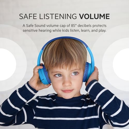 Belkin Sound Form Mini Kids Wireless Bluetooth Headphones – Safe 85 d B Volume Control, 30-Hour Playtime, Built-In Microphone – Lightweight On-Ear Style for i Phone, i Pad, Fire Tablet & More – Ideal for Learning, Entertainment & Safe Listening