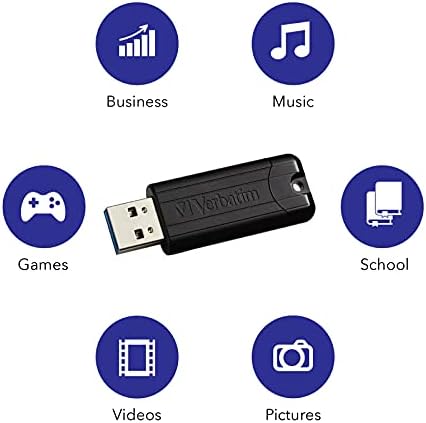 Verbatim 32 GB Pinstripe USB 3.2 Gen 1 Flash Drive – 10 Pack of Sleek Black Retractable Thumb Drives for Fast Data Transfer, Perfect for Home, Office, and Travel – Reliable Portable Storage Solution with Wide Device Compatibility
