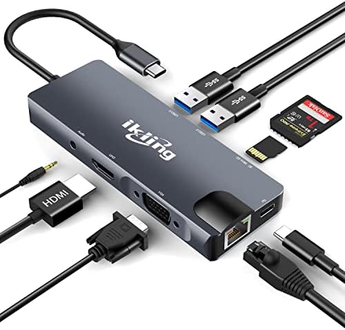 Transform Your Workflow with the Ikling 9-in-1 USB C Hub – Ultimate Multiport Adapter Featuring 4 K HDMI, VGA, Gigabit Ethernet, and 100 W Power Delivery for Mac Book Pro and Type-C Devices – Fast Data Transfer & Effortless Connectivity for Professionals and Students