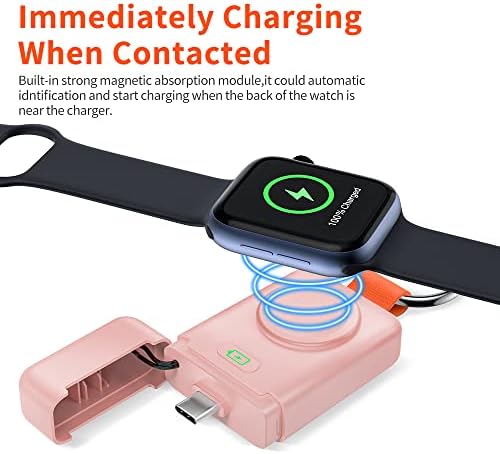 Compact Magnetic Wireless Power Bank for Apple Watch – HUOTO 1400 m Ah Travel Charger with Keychain Attachment for Series 9/8/7/6/SE/5/4/3/2/1/UItra/UItra 2 – Fast, Reliable Charging On-the-Go