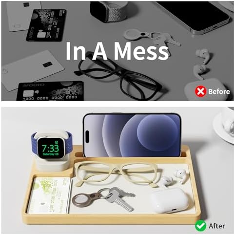 Wooden Watch Band Organizer – Charger Stand Compatible with All Apple Watch Series and Watch Bands Display Watch Storage Case Tray with Acrylic Top Lid(Bamboo) – Enhanced Compatibility and Speed