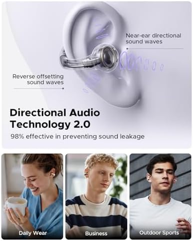 Elevate Your Sound Experience with truefree B1 Open-Ear Wireless Earbuds – Cutting-Edge Bluetooth 5.4 Technology, Immersive Spatial Audio, Ultra-Lightweight Clip-On Design, 25-Hour Long Battery Life with Quick Charge, Effortless Multipoint Connectivity for Smooth Device Switching, and Customizable Audio Settings via App for Personalized Listening Excellence. Perfect for Active Lifestyles, These Innovative Earbuds Combine Comfort and Awareness, Allowing You to Enjoy Music, Podcasts, and Calls While Staying Aware of Your Surroundings. Designed for Everyday Use, Whether at the Gym or on the Go, truefree B1 Offers Unmatched Sound Quality and Convenience, Transforming Your Audio Journey with Each Note.