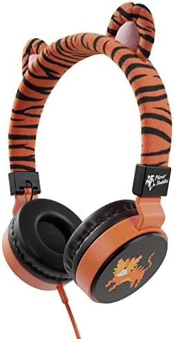Furry Tiger Eco-Friendly Kids Headphones with Built-in Microphone – Volume-Limiting Design for Safe Listening, Superior HD Sound Quality, and Travel-Friendly Foldable Structure Perfect for i Pad and Laptop Compatibility