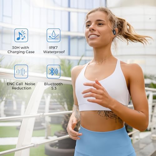 Mivo Open Ear Wireless Earbuds – Featherlight Comfort with 16.2 mm Dynamic Drivers, Advanced ENC Noise Cancellation & IPX7 Waterproof Rating for Fitness Enthusiasts, Effortless Device Pairing for Superior Audio Performance