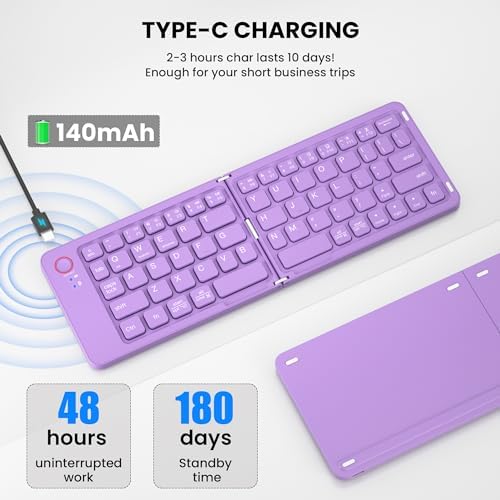 Ultimate Mini Wireless Folding Keyboard for Travel – Sync 3 Devices Effortlessly, Premium Aluminum Design for i Phone, i Pad, Mac, Android & Windows – Compact & Portable Full-Size Typing Solution