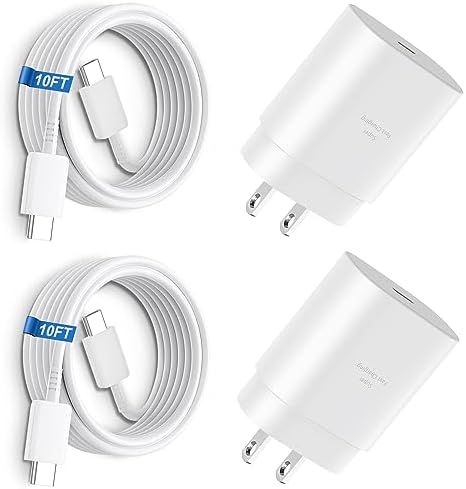 Elevate Your Charging Experience: 25 W USB C Fast Charge Block with 10 Ft Type C Cable for Samsung Galaxy S21-S24 & Note 20 – Optimal Power Delivery for Home and Travel – Exceptional Speed, Enhanced Safety Features, and Ultimate Compatibility for Android Devices