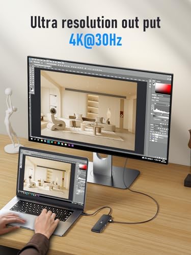 Elevate Your Productivity with the Lemorele 6-in-1 Dual Monitor Docking Station – Ultimate USB C Hub Adapter Featuring Dual 4 K HDMI, Lightning-Fast 5 Gbps USB 3.0 Ports, and 100 W Power Delivery for Laptops like Dell, Lenovo, HP, Mac Book, and Surface – Effortless Plug and Play Connectivity for a Streamlined Workspace Experience