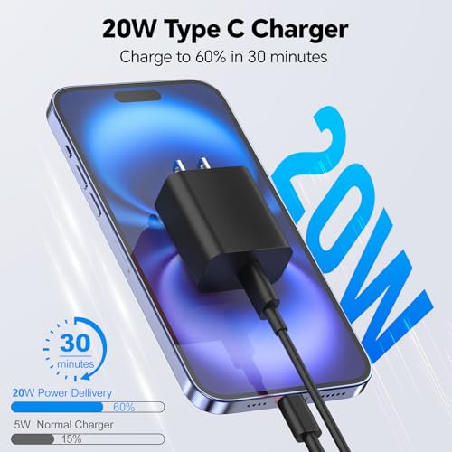 Fast Charging i Phone Charger Set – 20 W Dual USB-C Blocks with 10 FT Long Cable for i Phone 16/15, Samsung Galaxy S25/S24/S23/S22, i Pad, Mac Book, and More – Stylish Black/Yellow Design for Enhanced Convenience and Speed