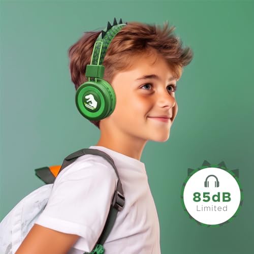 Dinosaur Bluetooth Headphones for Kids – Safe 85 d B Volume Control, Comfortable Over-Ear Design with Built-In Microphone & AUX Input for Tablets and i Pads – Ideal Travel Companion for Young Explorers and Learning Adventures