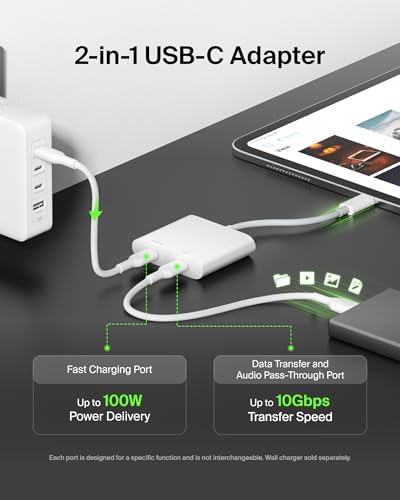 Belkin USB-C Dual Port Hub: High-Speed 100 W Power Delivery & USB 3.2 Gen2 for Effortless Data Transfer and Rapid Charging – Perfect for i Phone, i Pad, Nintendo Switch & More – Stylish White Design for Maximum Compatibility and Portability