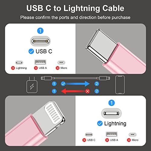 Blue Fast Charger Cable 2-Pack – 6 ft USB Type C to Lightning for i Phone 14/13/12 Pro Max, MFi Certified Charging Cord for Enhanced Speed & Compatibility – Durable Design for Everyday Use
