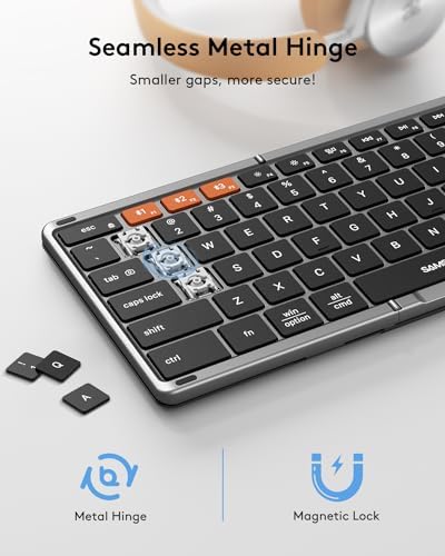 Samsers Portable Foldable Bluetooth Keyboard with Touchpad – Multi-Device Wireless Travel Companion for i OS, Android, Windows & Mac OS – Effortless Workflow with Bluetooth 5.1 and Long Battery Life – Perfect for On-the-Go Professionals