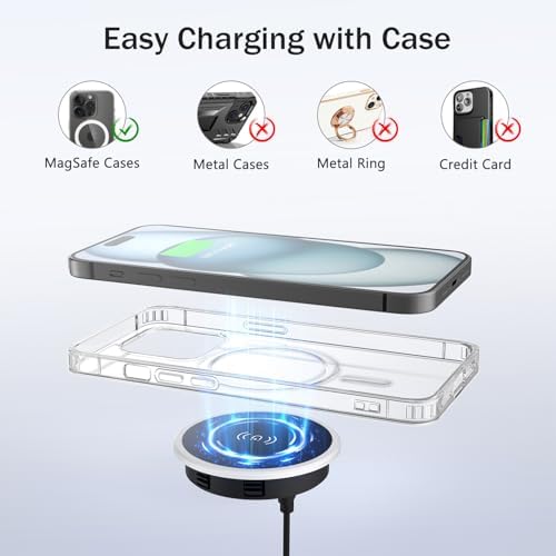 Sleek Wireless Magnetic Charger Desk Mount – 15 W Fast Mag-Safe Charging Pad for i Phone 16 Pro Max, Plus 15, 14, 13, 12 Series – Space-Saving Recessed Design for Organized Workspaces – Qi-Certified Fast Charging Solution with Enhanced Compatibility