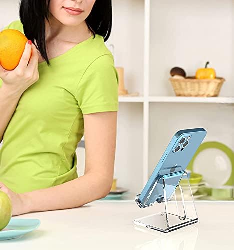Crpich Acrylic Cell Phone Stand, Portable Phone Holder, Clear Phone Stand for Desk, Compatible with Phone16 15 14 13 12 Pro Max 11 Xr Plus SE, Switch, Android Smartphone, Pad, Desk Accessories, 2 Pack – Enhanced Compatibility and Speed