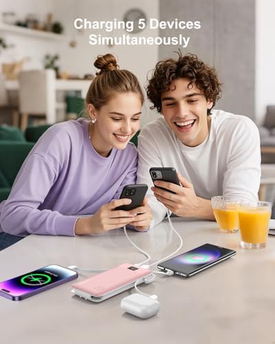 Revolutionize Your Charging Experience with ANOUV 10,000 m Ah Portable Power Bank – Built-in Cables & AC Plug for Fast, On-the-Go USB-C Charging, Compatible with i Phones and All Smart Devices – LED Display for Real-Time Battery Monitoring – The Ultimate Travel Essential for Efficiency and Convenience