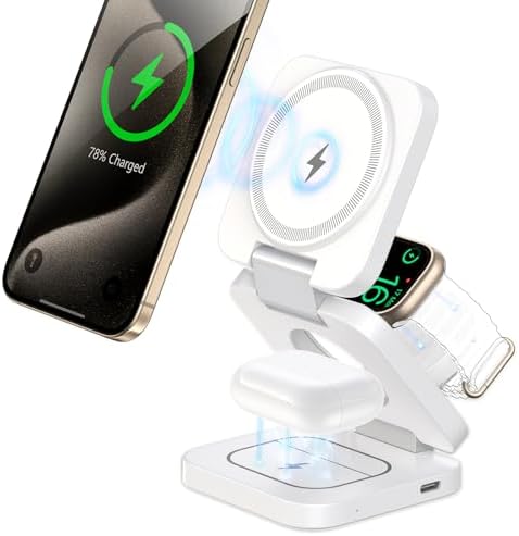 3-in-1 Wireless Charging Station for Apple Devices – KU XIU Portable Travel Charger for i Phone 16/15/14/13/12 Series, Apple Watch 10/9/8/7/6/5/4/3/SE & Air Pods Pro/4/3/2 – Fast, Foldable Design with Enhanced Safety Features and Universal Compatibility