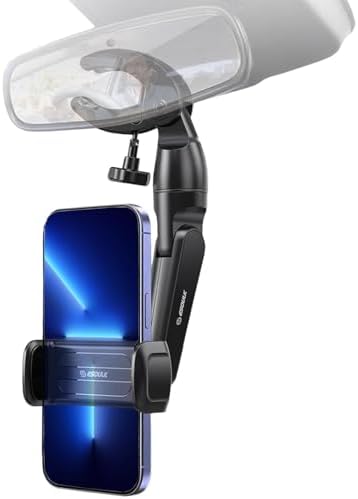 Esoulk – Rear View Mirror Phone Holder for Car, Aluminum Alloy Rearview Mirror Cell Phone Holder Car Mount with Metal Body, Rotatable and Retractable Adjustable Rearview Car Phone Cradle Stand – Enhanced Compatibility and Speed