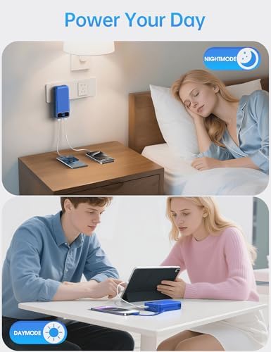 Ultra-Compact 12000 m Ah Power Bank with Built-in Charging Cables & AC Plug – 20 W PD Fast Charging for i Phone, Samsung, Android, USB-C Devices – Travel-Friendly External Battery Pack in Purple – Unmatched Portability and Efficiency for On-the-Go Charging Solutions