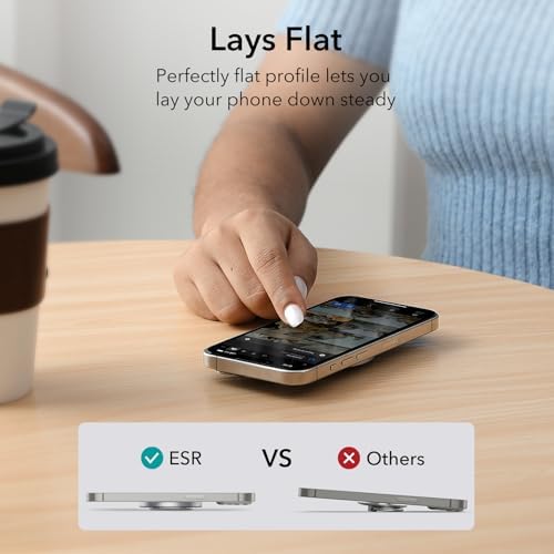 Magnetic Phone Ring Holder with 2-Way Adjustable Stand for i Phone and Galaxy – ESR Halo Lock Grip for Enhanced Stability, Secure Comfort, and Effortless Wireless Charging – Premium Zinc-Alloy Design, 1,200 g Magnetic Hold, Versatile Portrait/Landscape Viewing – Ideal for Caseless Phones and Mag Safe Cases – Black Finish for Modern Aesthetics