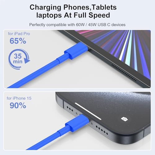 240W USB C Charging Cable for MacBook Pro/Air & for iPhone 16/15 Pro Max, MFi Certified 48V/5A Super Fast Charger Cord 6ft, PD 3.0 Compatible with iPad Pro 12.9/11, Samsung S25/S24(2-Pack) – Enhanced Compatibility and Speed