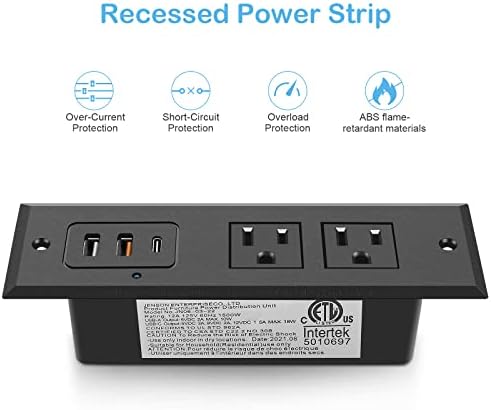 Revolutionize Your Charging Setup with the CCCEI Recessed Power Strip Featuring 20 W USB-C Fast Charging and USB-A Port – Sleek Hidden Outlet Solution for Side and End Tables, Complete with 6 FT 45-Degree Flat Plug for Effortless Installation and Enhanced Device Compatibility