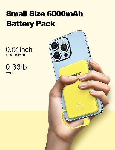 Compact 6000 m Ah Portable Power Bank with Built-in Cable – Lightweight Fast Charging External Battery for i Phone and Android – Ultimate Travel Companion for On-the-Go Charging Efficiency