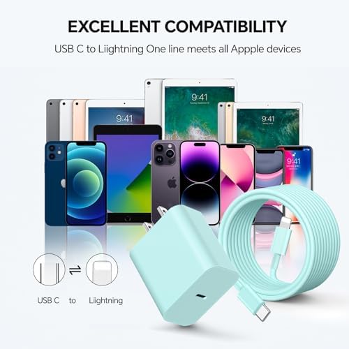 High-Speed Dual 20 W MFi Certified USB-C Wall Charger Set with 6 FT & 10 FT Type-C to Lightning Cable – Fast Charging Solution for i Phone 14/13/12/11 & i Pad in Stylish Green – Ultimate Compatibility & Safety Features for On-the-Go Power