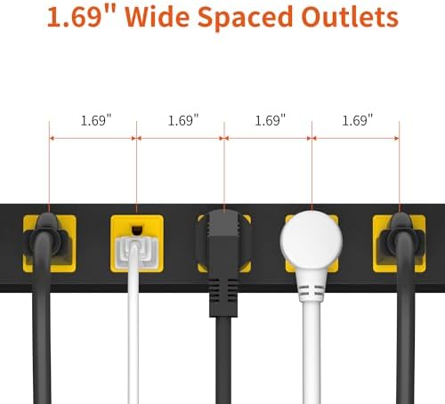 10 FT Heavy Duty 8 Outlet Surge Protector Power Strip with Wall Mount Capability – 2100 Joules of Protection for Home, Office, Garage and Workshop – Versatile, Space-Saving Design with Wide Spaced Outlets for Large Plugs and Electronics