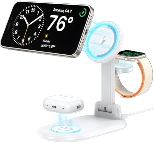 Ultimate 3-in-1 Magnetic Wireless Charger: Foldable Fast Charging Station for i Phone 16/15/14/13/12, Apple Watch & Air Pods – 15 W Max Power, Travel-Friendly Design in Sleek Black for Enhanced Compatibility and Device Safety
