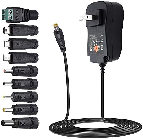 POWSEED Universal Multi-Voltage AC Adapter – 36 W Power Supply with 9 Interchangeable Tips & USB-C Charging for Versatile Device Compatibility – 5 ft Cord for Optimal Performance in Home and Office Use