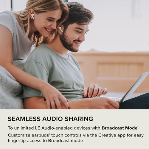 Creative Zen Air Plus Lightweight True Wireless Earbuds – Bluetooth LE Audio with Hybrid Active Noise Cancellation, Ambient Mode, and 32 Hours Playtime – Ergonomic Design with 6 Mics for Crystal-Clear Calls – Perfect for Commuting and Everyday Use (Cream)