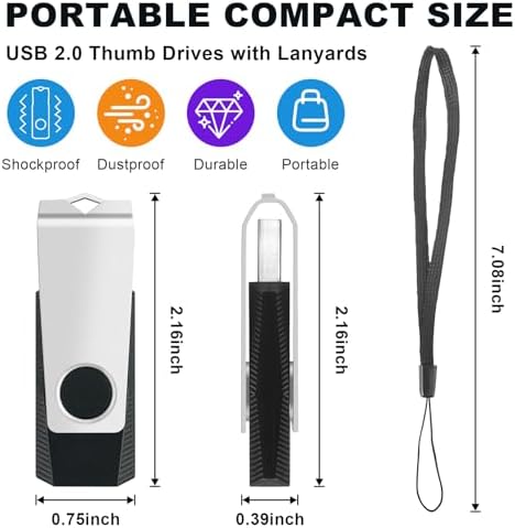 Maximize Your Storage with 10-Pack 8 GB USB Flash Drives – Portable Swivel Memory Sticks for Effortless Data Backup & Transfer, Ideal for Students & Professionals with Lanyards for Easy Access